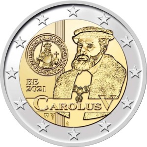 2021 2 Euro 500° dell ordinanza di emissione di monete durante il regno di Carlo V Belgio
