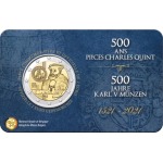 2021 2 Euro 500° dell ordinanza di emissione di monete durante il regno di Carlo V FDC in coin card versione francese Belgio fronte