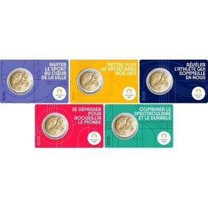 FRANCIA - 2021 - 2 € Olimpiadi di Parigi 2024 - FDC in coin card (set 5 colori)