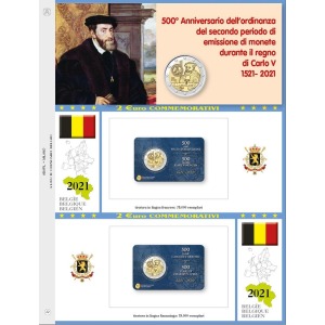 ABAFIL - Foglio 2 € COMMEMORATIVO Belgio 2021 Carlo V in 2 coin card