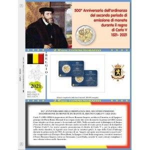 ABAFIL - Foglio 2 € COMMEMORATIVO Belgio 2021 Carlo V in singola coin card