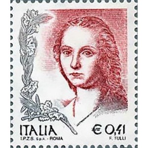 ITALIA - 2004 - VARIETÀ La donna nell'arte (I.P.Z.S. S.p.A. - Roma) 0,41 € (allineamento A di ITALIA sopra prima gamba della M di ROMA) - 1 v.