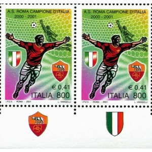 ITALIA - 2001 - Roma campione d'Italia - 2 v. in coppia con 2 bandelle differenti