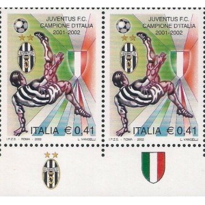 ITALIA - 2002 - Juventus campione d'Italia - 2 v. in coppia con 2 bandelle differenti