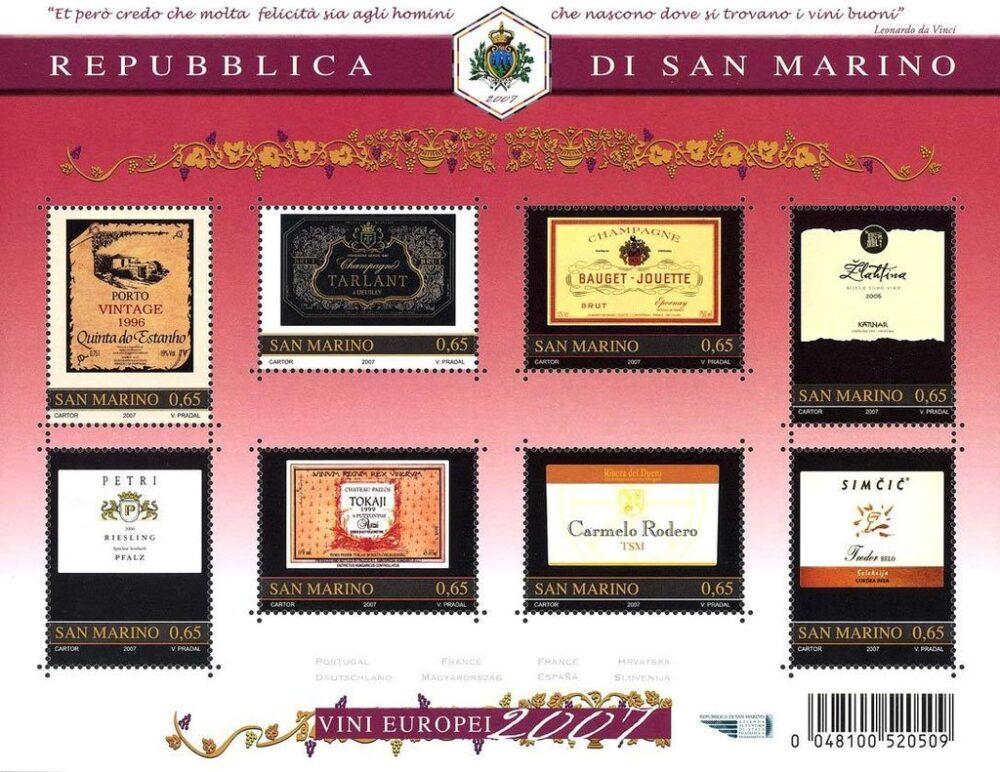 2007 Grandi vini europei 1 BF con codice a barre San Marino SAN MARINO - 2007 - Grandi vini europei - 1 BF con codice a barre