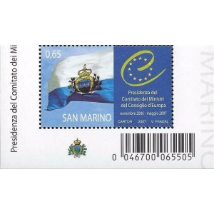 SAN MARINO - 2007 - Presidenza del Comitato dei Ministri del Consiglio d'Europa - 1 v. da BF con codice a barre