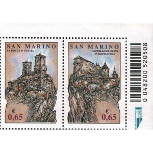 SAN MARINO - 2007 - Rocche di Libertà - 2 v. in coppia da BF con codice a barre (E.C. di San Marino con Slovacchia)