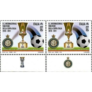 ITALIA - 2011 - Inter vincitore della Coppa Italia - 2 v. in coppia con 2 bandelle differenti
