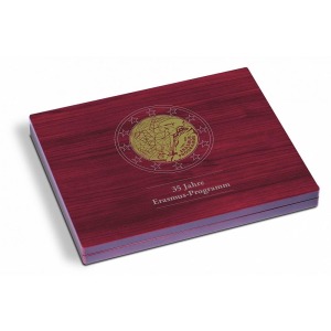PREVENDITA: LEUCHTTURM - Cofanetto VOLTERRA in legno con 1 ripiano a 23 caselle rotonde da 32 mm per 2 € Erasmus in capsula- Mogano