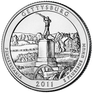 STATI UNITI - 2011 - 25 c. Parchi: Gettysburg National Military Park (Pennsylvania) - Coppia zecche D + P FDC