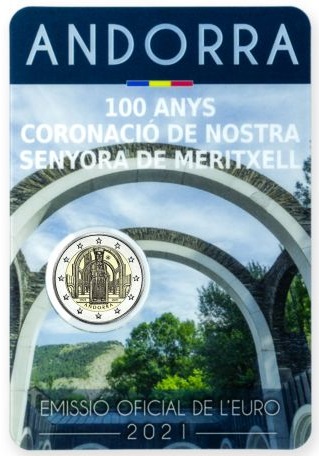 2021 2 Euro 100° dell incoronazione di Nostra Signora di Meritxell FDC in blister Andorra blister 1 2021 2 Euro 100° dell incoronazione di Nostra Signora di Meritxell FDC in blister Andorra blister 1
