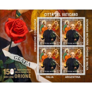 VATICANO - 2022 - 150° della nascita di San Luigi Orione - 1 MF da 4 v. (E.C. di Vaticano con Italia, SMOM, Argentina)