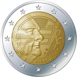 2022 2 Euro 90° della nascita di Jacques Chirac Francia