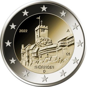 2022 2 Euro Thuringen Castello di Wartburg Germania