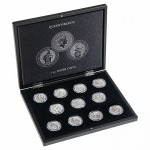 Cofanetto VOLTERRA in legno con 1 ripiano a 11 caselle rotonde per once Ag. Queen s Beasts in capsula Nero Leuchtturm 1