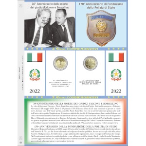 Foglio 2 Euro COMMEMORATIVI sfusi Italia 2022 per le 3 emissioni Abafil 1