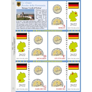 Foglio 2 Euro commemorativi 5 ZECCHE DELLA GERMANIA 2022 Castello di Wartburg Abafil