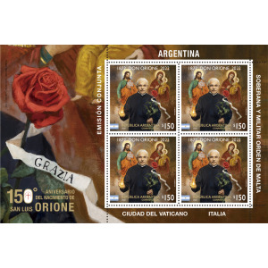 ARGENTINA - 2022 - 150° della nascita di San Luigi Orione - 1 MF da 4 v. (E.C. di Argentina con Italia, SMOM, Vaticano)
