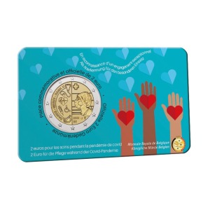 2022 2 Euro Ringraziamento per l assistenza sanitaria durante la pandemia di COVID FDC in coin card versione francese Belgio fronte