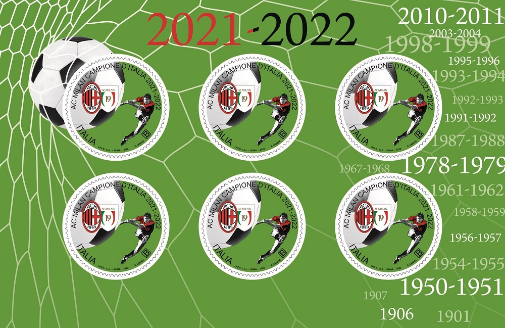 ITALIA - 2022 - Milan campione d'Italia - 1 MF da 6 v. ITALIA - 2022 - Milan campione d'Italia - 1 minifoglio da 6 v. - immagine 1