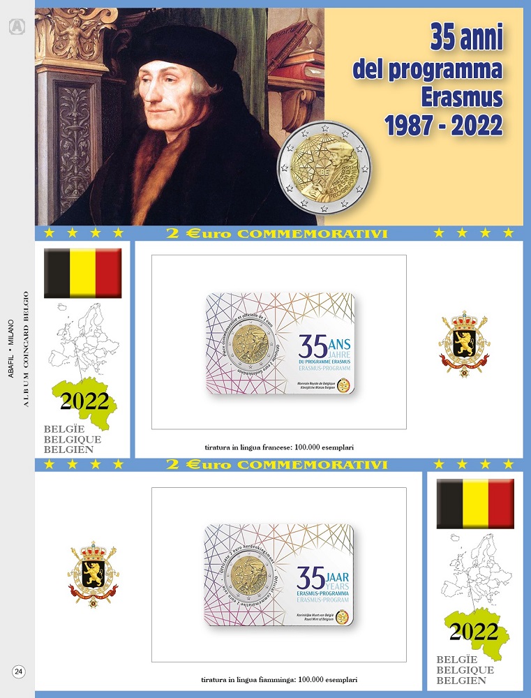 Foglio-2-Euro-COMMEMORATIVO-Belgio-2022-Erasmus-in-due-coin-card-Abafil ABAFIL - Foglio 2 € COMMEMORATIVO Belgio 2022 Erasmus in 2 coin card - immagine 1