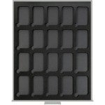 LINDNER - Box STANDARD BLACK SAMT grigio trasparente con vassoio in materiale espanso nero a 20 caselle rettangolari da 34x54 mm con capsule - immagine 2