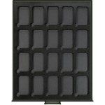 LINDNER - Box STANDARD BLACK SAMT nero trasparente con vassoio in materiale espanso nero a 20 caselle rettangolari da 34x54 mm con capsule - immagine 2