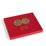 LEUCHTTURM - Cofanetto VOLTERRA in legno con 1 ripiano a 28 caselle rotonde per 20 Franchi Svizzeri Vreneli d'oro in capsula - Rosso