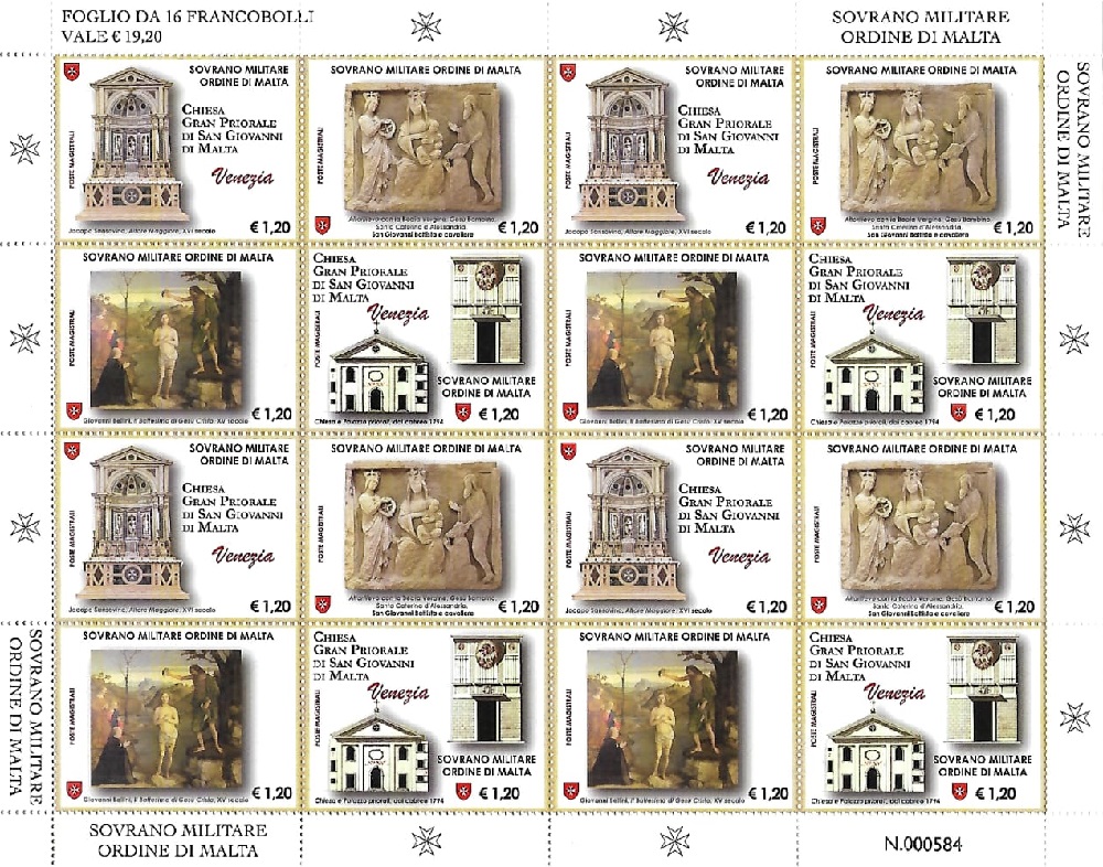 2022-Chiese-e-commende-dell-Ordine-Chiesa-di-San-Giovanni-di-Malta-in-Venezia-1-MF-da-4-blocchi-S.M.O.M.-SMOM-1 SMOM - 2022 - Chiese e commende dell'Ordine: Chiesa di San Giovanni di Malta in Venezia - 1 minifoglio da 4 blocchi - immagine 1