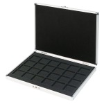 LINDNER - Astuccio ALU con 1 ripiano in floccato nero a 24 caselle quadrate da 42 mm