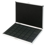 LINDNER - Astuccio ALU con 1 ripiano in floccato nero a 30 caselle quadrate da 38 mm
