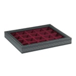 LINDNER - Cofanetto NERA CASSETTA M PLUS CON FINESTRA con interno bordeaux a 20 caselle quadrate da 47 mm con profondità maggiorata - Nero
