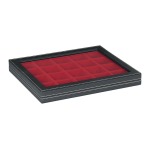 LINDNER - Cofanetto NERA CASSETTA M PLUS CON FINESTRA con interno rosso a 20 caselle quadrate da 47 mm con profondità maggiorata - Nero