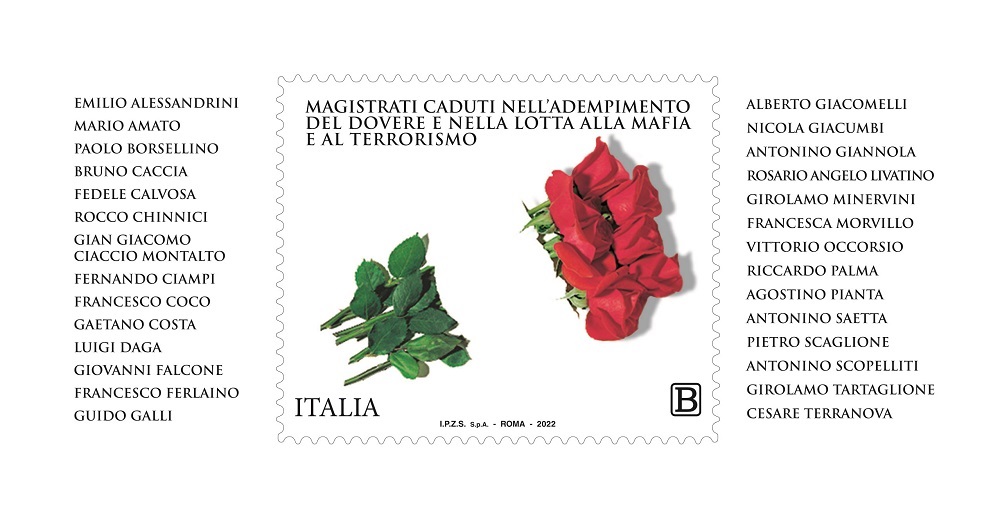 2022-Magistrati-caduti-nell-adempimento-del-dovere-e-nella-lotta-alla-mafia-e-al-terrorismo-1-BF-Italia ITALIA - 2022 - Magistrati caduti nell'adempimento del dovere e nella lotta alla mafia e al terrorismo - 1 foglietto BF - immagine 1