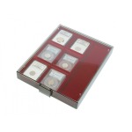 LINDNER - BOX PER COLLEZIONISTI FUMÉ a 3 scomparti rettangolari da 65x280 mm con 10 divisori mobili - Bordeaux