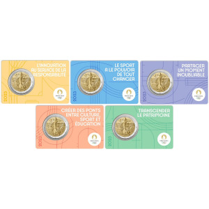 2023 2 Euro Olimpiadi di Parigi 2024 FDC in coin card 5 colori Francia fronte