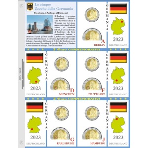 Foglio 2 Euro commemorativi 5 ZECCHE DELLA GERMANIA 2023 Presidenza diAmburgo al Bundesrat Abafil