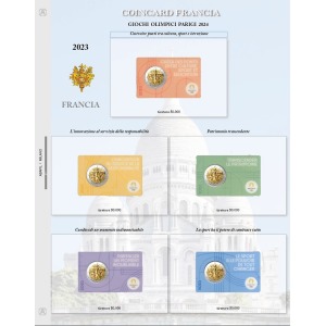 Foglio 2 Euro COMMEMORATIVO Francia 2023 Olimpiadi Parigi 2024 in 5 coin card Abafil