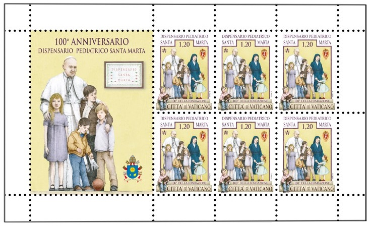 2022 100° del Dispensario Pediatrico Santa Marta 1 MF da 6 v. Vaticano 2022 100° del Dispensario Pediatrico Santa Marta 1 MF da 6 v. Vaticano