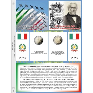 Foglio 2 Euro COMMEMORATIVI sfusi Italia 2023 per le 2 emissioni Abafil