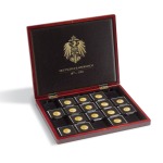 Cofanetto VOLTERRA in legno con 1 ripiano a 20 caselle quadrate per monete in oro 150° dell Impero Tedesco in capsule Quadrum Mogano Leuchtturm 2