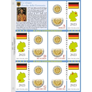Foglio 2 Euro commemorativi 5 ZECCHE DELLA GERMANIA 2023 Carlo Magno Abafil