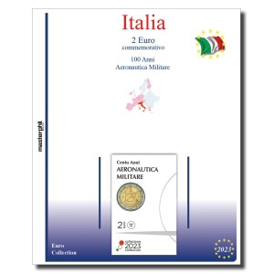 Inserto 2 Euro commemorativo Italia in folder100° dell Aeronautica Miltare 2023 Master Phil