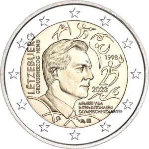 2023 2 Euro 25° del Granduca Henri come membro del Comitato Olimpico Internazionale Lussemburgo