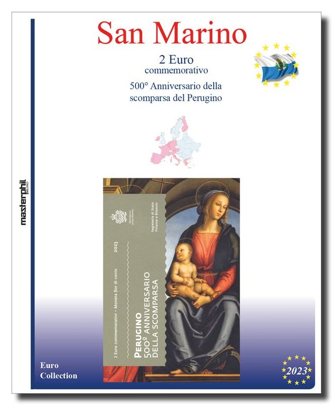 Inserto 2 Euro commemorativo San Marino in folder Perugino 2023 Master Phil Inserto 2 Euro commemorativo San Marino in folder Perugino 2023 Master Phil