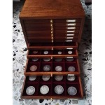 Monetiere in legno con 11 cassetti a scomparti per monete antiche oro orgento 3