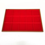 Vassoio per monete in legno e velluto rosso a 15 caselle quadrate da 59 mm 1