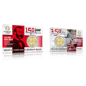 2014 2 Euro 150° della Croce Rossa in Belgio FDC in coin card Belgio