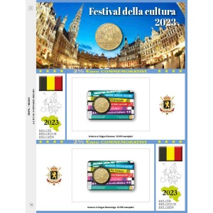 Foglio 2 5 Euro Belgio 2023 Festival della Cultura in coin card doppia versione Abafil