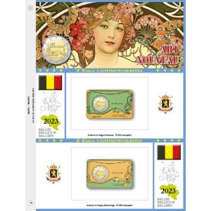 Foglio 2 Euro COMMEMORATIVO Belgio 2023 Art Nouveau in due coin card Abafil